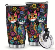 Kubek termiczny ze stali nierdzewnej w stylu Vintage Pojemność 600 ml Koty