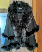 Ponczo dzianina, obszycie futro lis naturalny