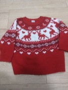 Sweter świąteczny czerwony dla dziewczynki renifery rozm. 110