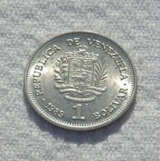 Wenezuela Republika 1 boliwar Y# 52a Prezydent Szymon Bolivar Ładny stan