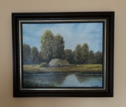 Pejzaż - sygnowany obraz olejny napłótnie