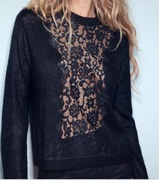 ZARA Sweterek czarny ze wstawką z koronki M