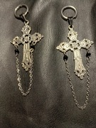 Kolczyki handmade krzyż srebrny koraliki goth alternatywny walentynki