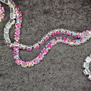 Srebrny, wielokolorowy AB łańcuszek z kryształkami / cyrkoniami - 20cm