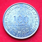100  Franków  2002  r  -   Afryka Zachodnia    Ryba Piła    stan  !!!   
