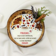 Naturalna świeca sojowa w kokosowej miseczce / Twój napis / Personalizacja