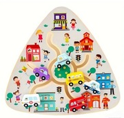 Drewniana Tablica Edukacyjna – Miasteczko z Ruchomymi Pojazdami