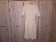 Sukienka wełniana wełna boucle ecru beżowa robiona na drutach PRL