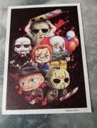 plakat z postaciami z horroru