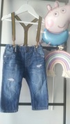 Spodnie H&M jeansy szelki 74