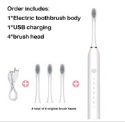 Biała Soniczna Szczoteczka Elektryczna – IPX7 Wodoodporna, USB, 6 Trybów