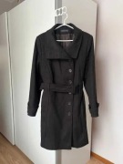 Długi ciepły wełniany płaszcz zpaskiem kurtka L/XL brąz/czarny vintage