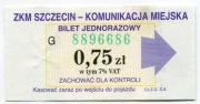 Bilet  ZKM  Szczecin - 0,75zł w tym 7% vat