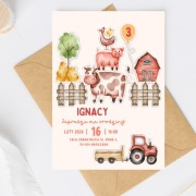 Zaproszenia urodzinowe dla dzieci ZESTAW kreatywny naklejki farma 10sztuk