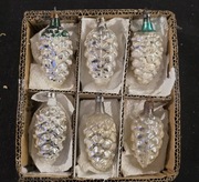 Bombki choinkowe srebrne szyszki szklane retro ozdoby na choinkę  vintage 