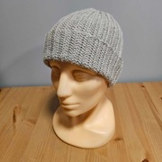 Czapka zimowa handmade beanie wełna merino 100% szara