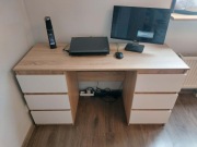 Biurko z szufladami 140x50, dąb + biel