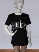 Czarny bawełniany T-shirt damski oversize z ozdobnym hello - S M L