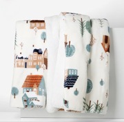 Koc Sherpa świąteczny w domki z kożuszkiem 150x200 duży