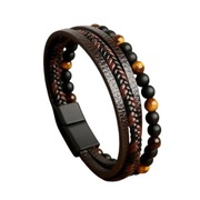 Bransoletka Męska Ręcznie Pleciona Tygrysie Oko Skórzana
