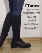 Tanex kozaki oficerki 36 czarne skora plaski obcas nubuk licowa laloerowana