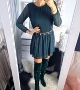 Sinsay Sukienka damska rozkloszowana szyfonowa butelkowa zieleń S 