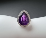 Pierścionek srebro 925 rodowane, ametyst, moissanity