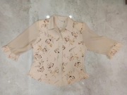 Elegancka kremowa bluzka w kwiaty róże L, przewiewny materiał