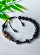 Bransoletka Różaniec - granat, jaspis leopardzi, czarny turmalin 