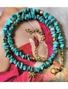 NASZYJNIK KAMIEŃ TURKUS STAL 316L ZAPIĘCIE UNIKAT CYRKONIE PALMA DRZEWKO 