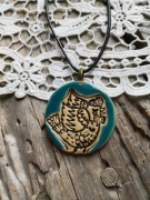 Ceramiczny naszyjnik ptaszek, kurka, rękodzieło 