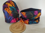 Komplet czapka komin Bawełniany damski Kolorowe liście monstery  M,XL