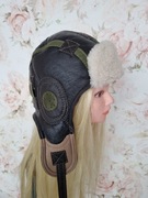 Skórzana czapka pilotka brązowa 56-57cm 