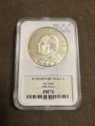Jan Paweł II Zakon Maltański 10 lirów 2005 r grading PR 70 slab malta