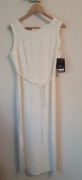 elegancka sukienka długa biała wiązana Elitex len kieszenie 42/XL