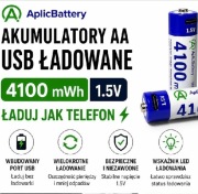 Akumulatory AA 1,5 V Li-ion (1 szt.) Aplic 4100 mWh ładowane przez USB-C