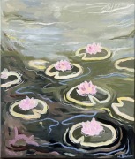 Ręcznie malowany obraz akryl abstrakcja 60x70 cm na płótnie Lilie
