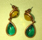 Vintage boho lata 70te kolczyki z miedzi i szkła ręcznie wykonane.       55