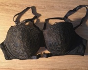 Biustonosz push up Intimissimi 85B, koronka czarny złoto sexy paski