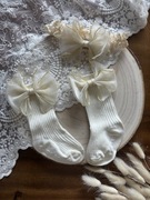 Ecru skarpetki z opaską dla niemowlaka wianek 0-6 6-12 