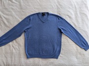 Niebieski elegancki bawełniany kaszmirowy sweter w serek M&S M jak nowy