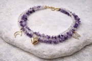 Naszyjnik z kamieniami ametyst i kryształami elegancka biżuteria handmade