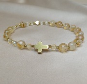 Bransoletka różaniec kamienie cytryn krzyżyk serduszko prezent pamiątka 