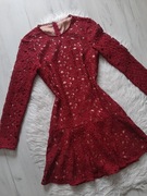 ZARA śliczna bordowa sukienka koronkowa falbanka XS
