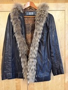 Kurtka damska z kapturem skórzana z futerkiem kojota