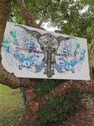 Słoń Rorschacha obraz akryl + haft koralikowy 140cm x 70cm