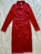 Sukienka koktajlowa czerwona 36 marszczenia dopasowana