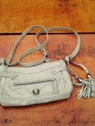 Nowa skórzana mała torebka beżowa kremowa na ramię Adax