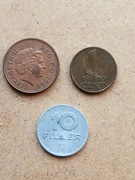 1 penny 1998r. 10 filler 1969r. 1 cent 1950r.