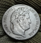 5 FRANKÓW Z 1838  R.  LOUIS FILIP .  SREBRO 900  .  PIĘKNY  ORYGINAŁ